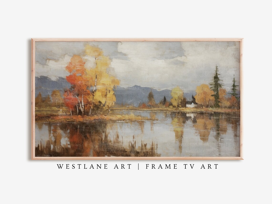 Autumn Lake Fall Foliage Reflections Landscape Painting Wall Art