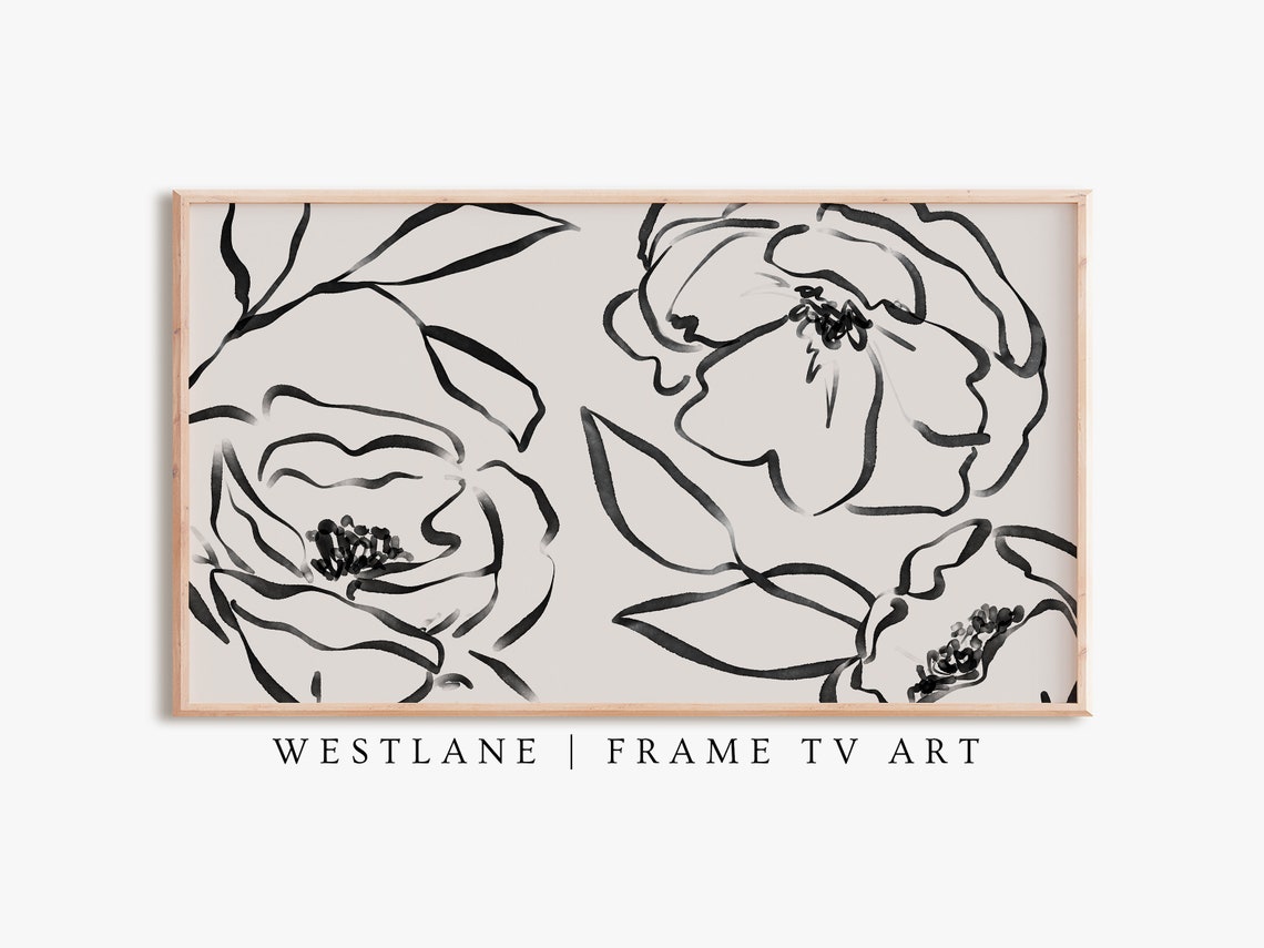 Black Line Art Roses Neutral Cream Modern Botanical Wall Art