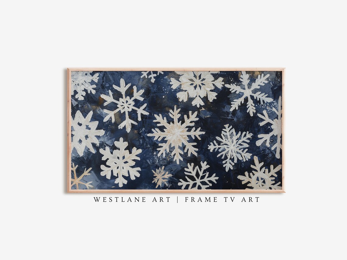 Navy Blue Snowflakes Farmhouse Winter Holiday Christmas Poster