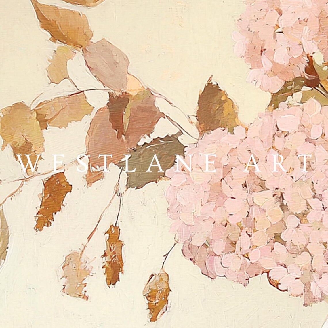 Autumn Hydrangea Still Life Painting Pinecones in White Vase Print - Image 2