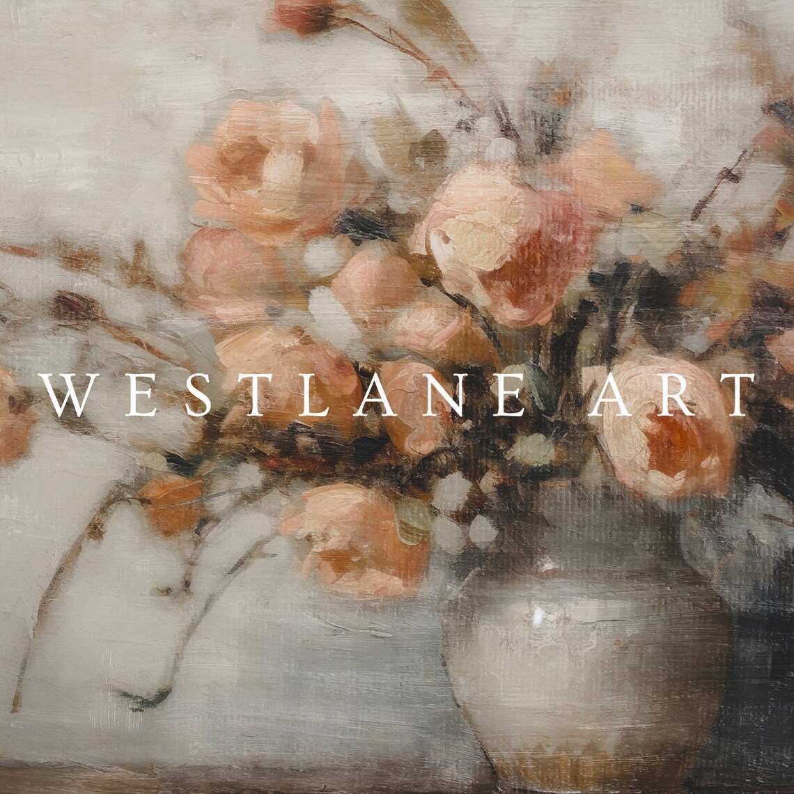 Victorian Still Life Peach Roses White Vase Painting Wall Art - Image 3