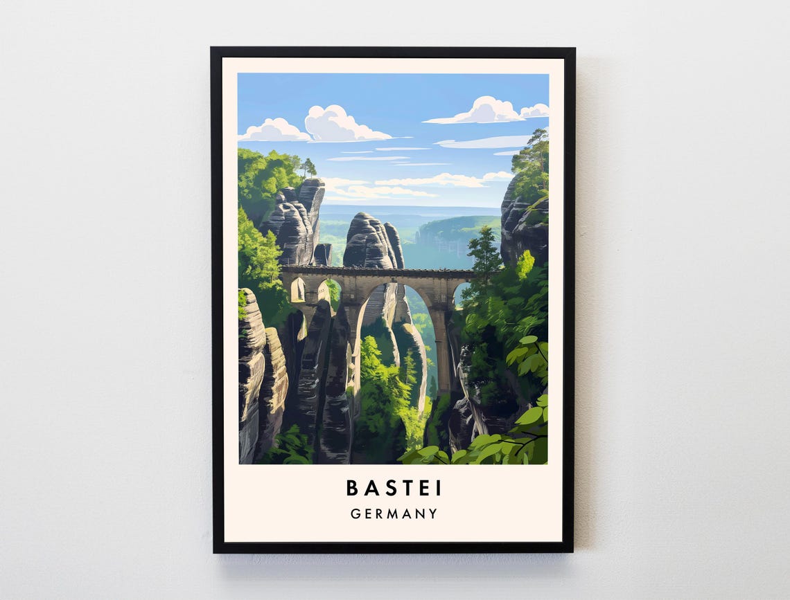 Bastei Germany Sandstone Bridge Rock Formations Nature Travel Poster