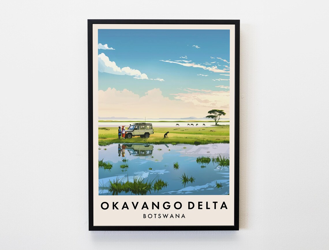 Okavango Delta Travel Poster, Botswana Africa