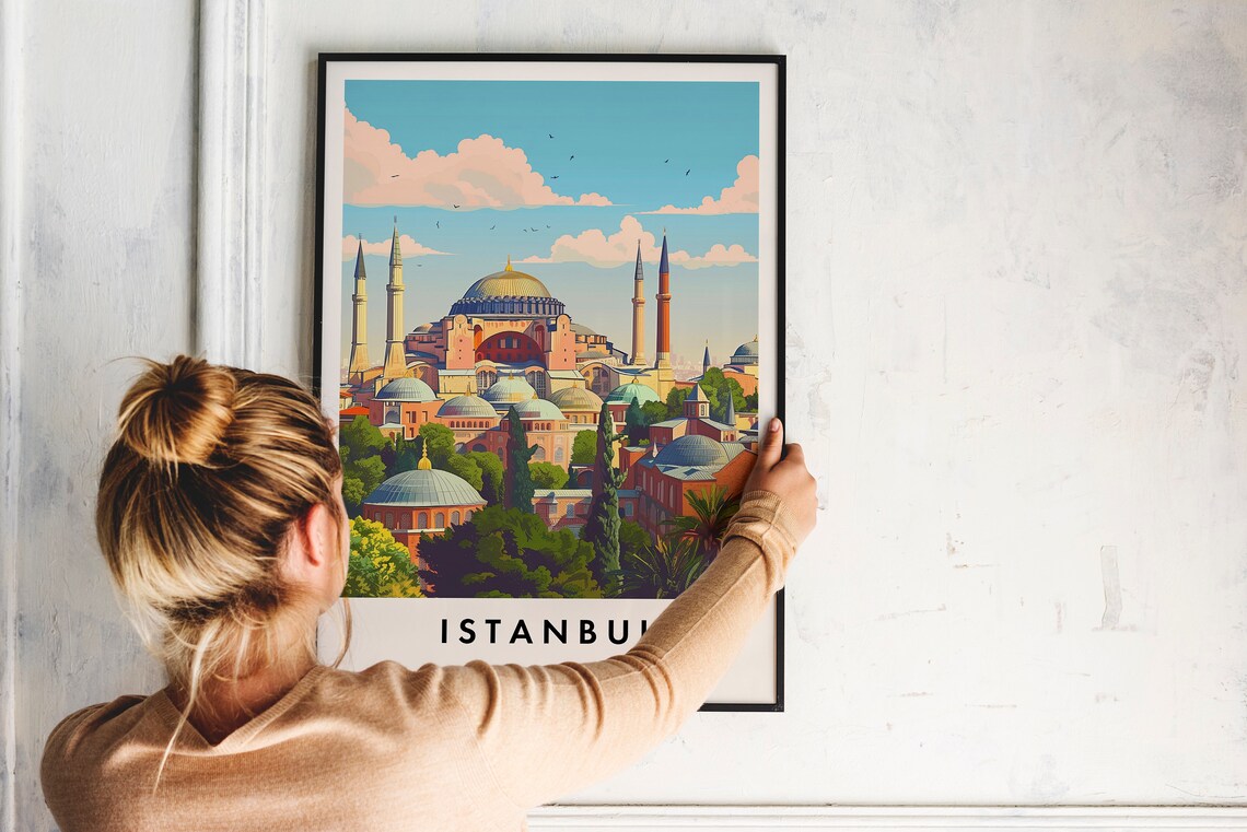 Istanbul Turkey Vintage Travel Poster Hagia Sophia Dome View - Image 2