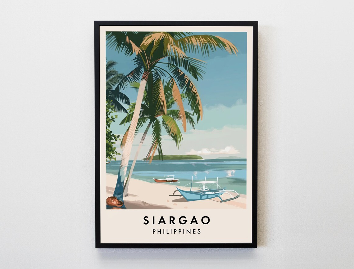 Siargao Philippines Palm Beach Boats Tropical Island Travel Art Poster
