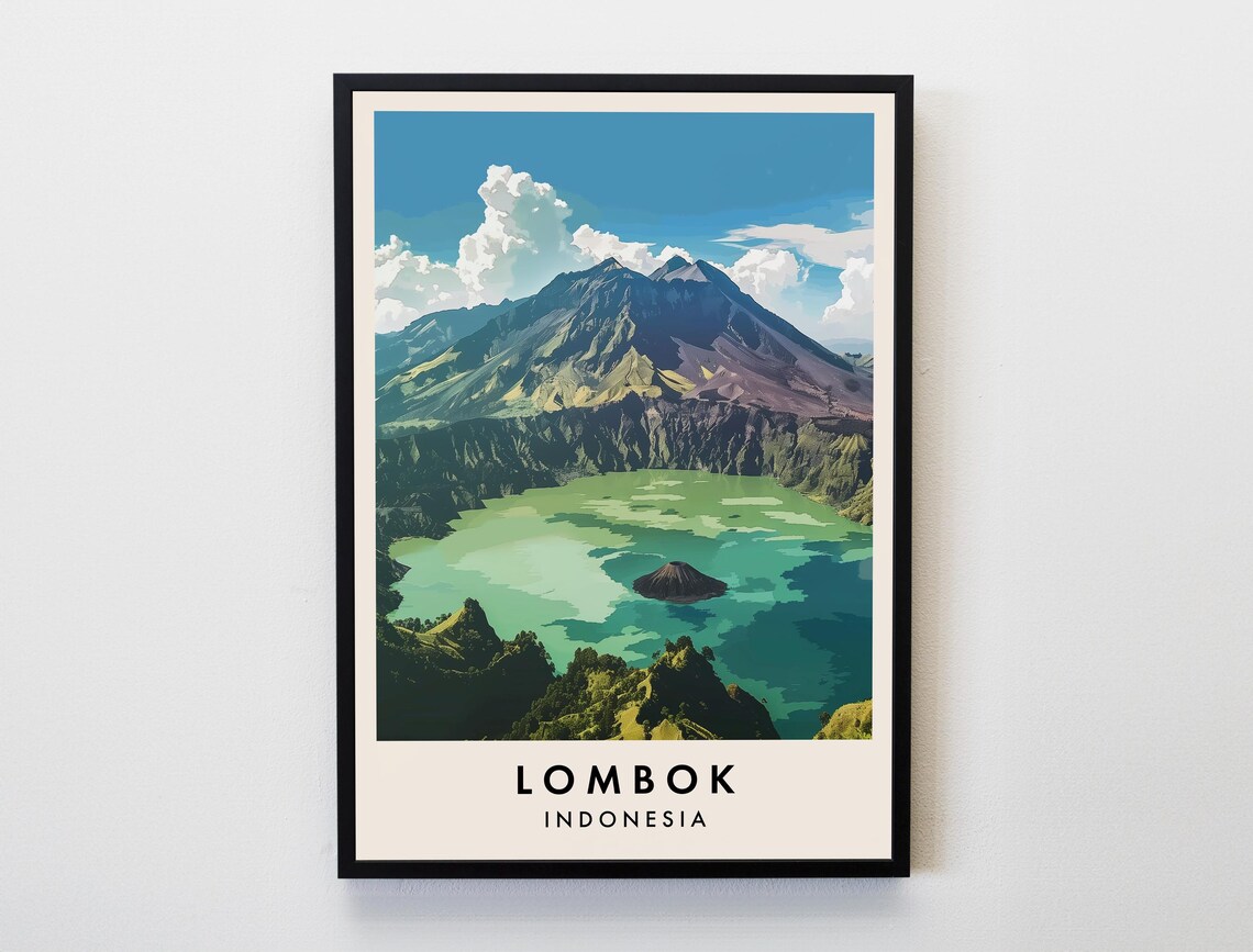 Lombok Indonesia Turquoise Volcanic Crater Lake Island Travel Poster