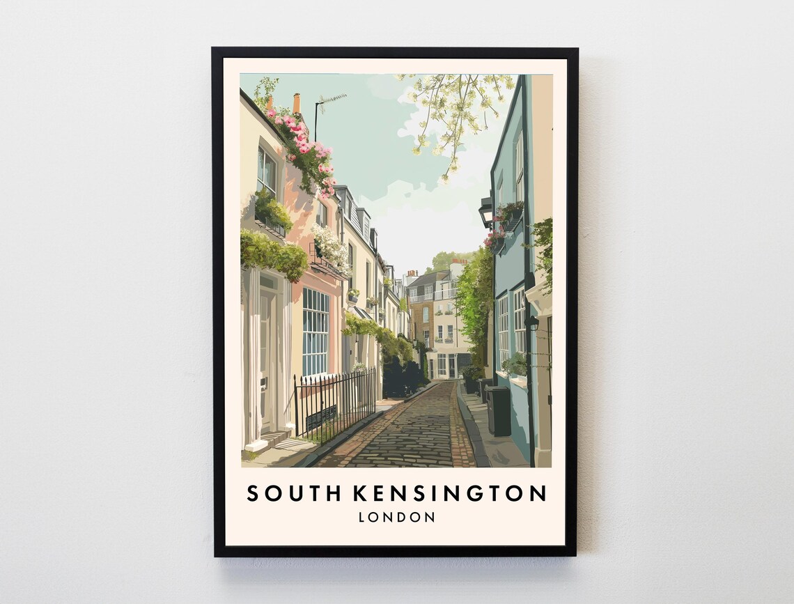 South Kensington London Flower Mews Cobblestone Street Poster