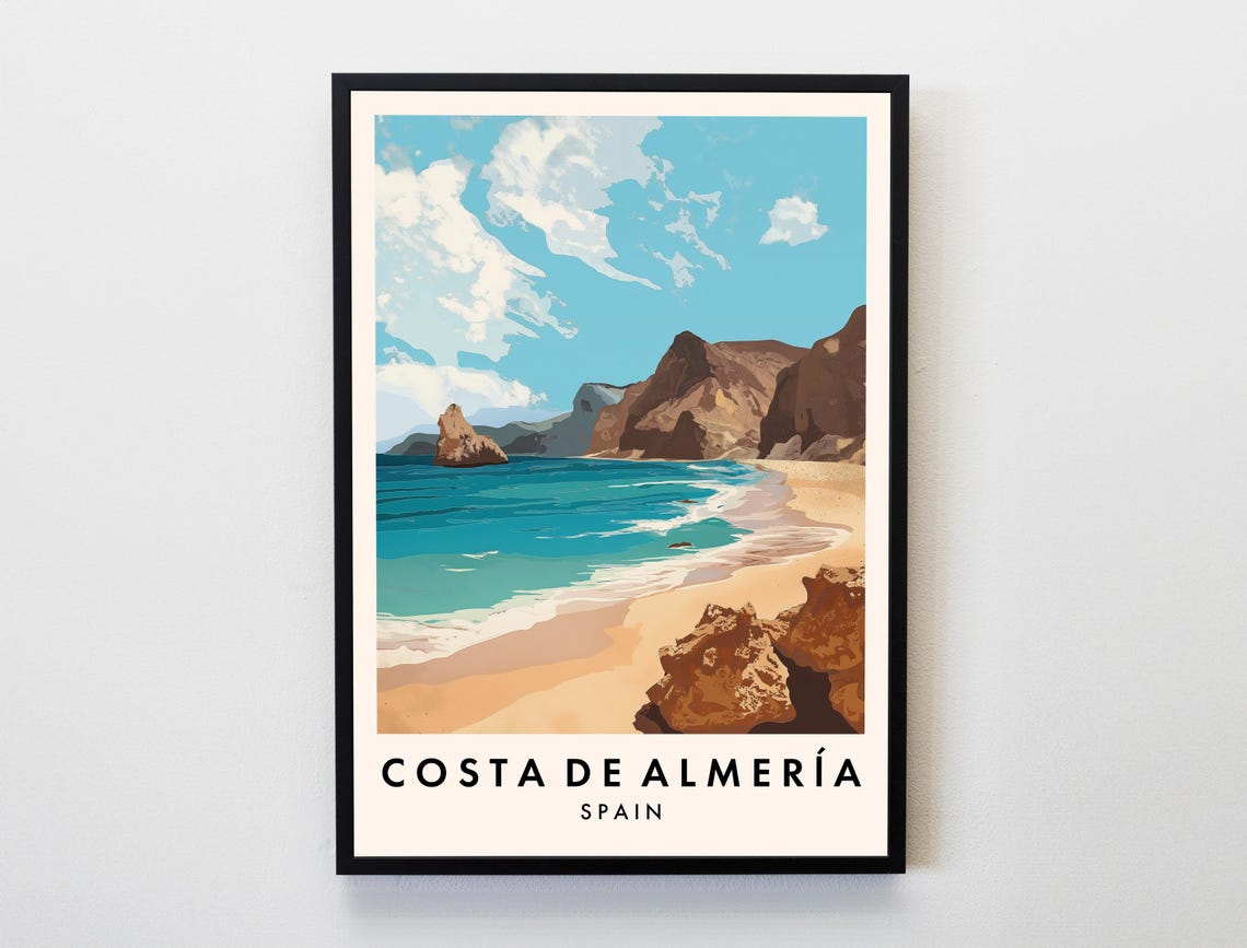 Costa de Almeria Spain Cove Travel Poster Rocky Cliffs Turquoise Bay