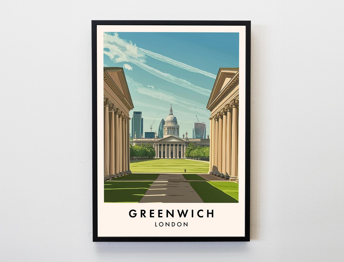 Greenwich London Grand Colonnade City Skyline View Travel Poster