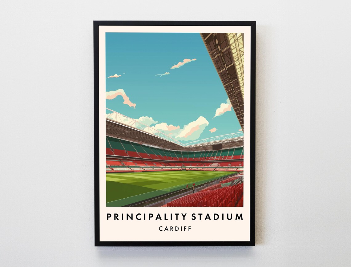 Principality Stadium Cardiff Wales Retro Rugby Football Poster
