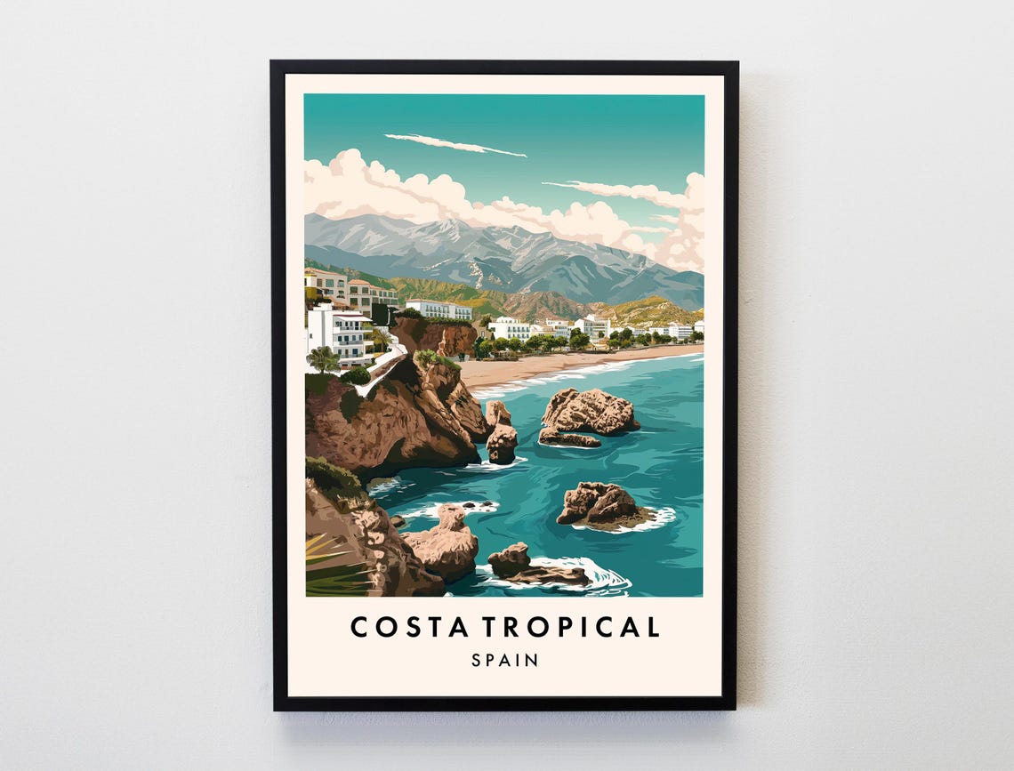 Costa Tropical Spain Coastal Cliffs Beach Town Travel Art Poster
