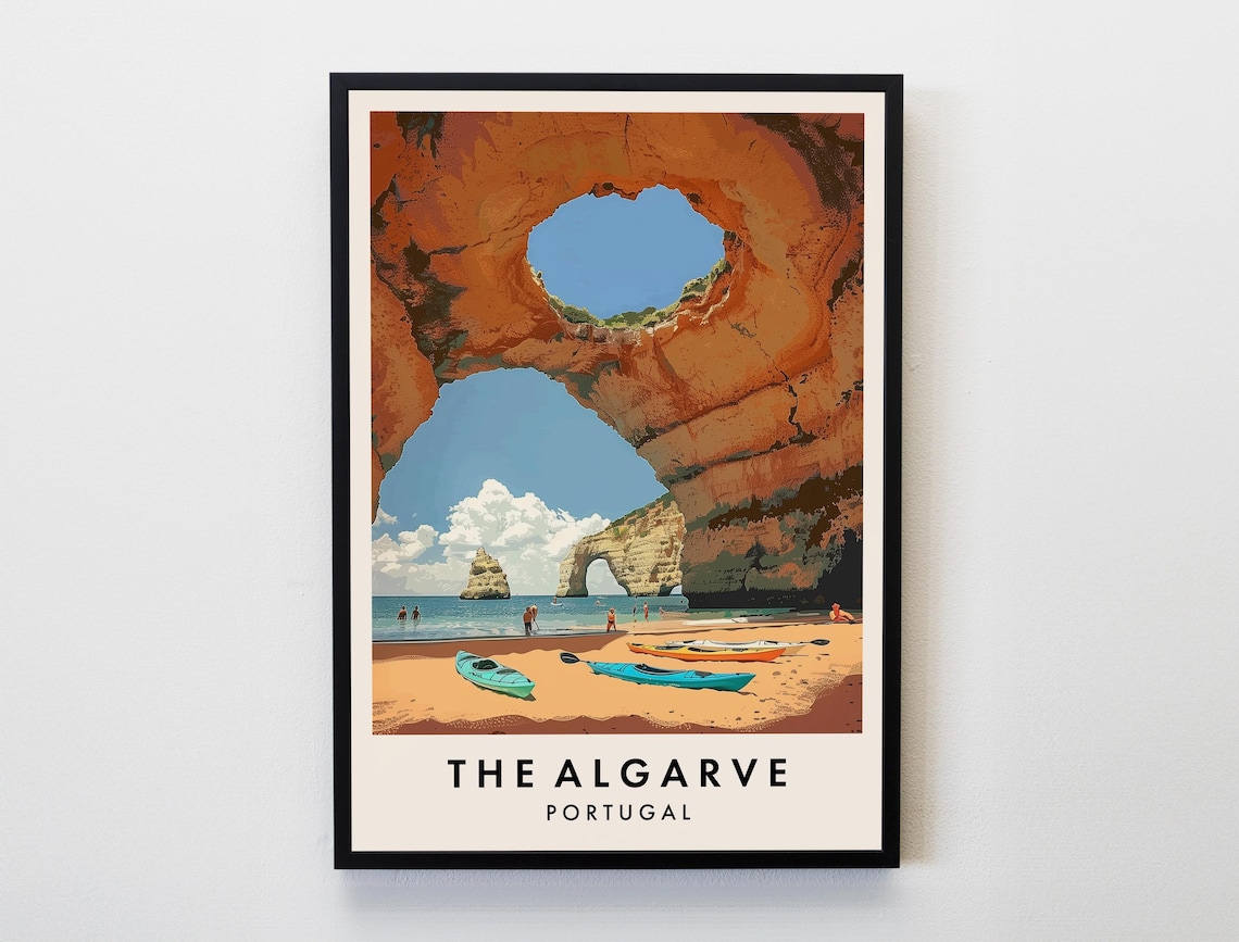 The Algarve Benagil Sea Cave Skylight Kayaks Beach Travel Poster