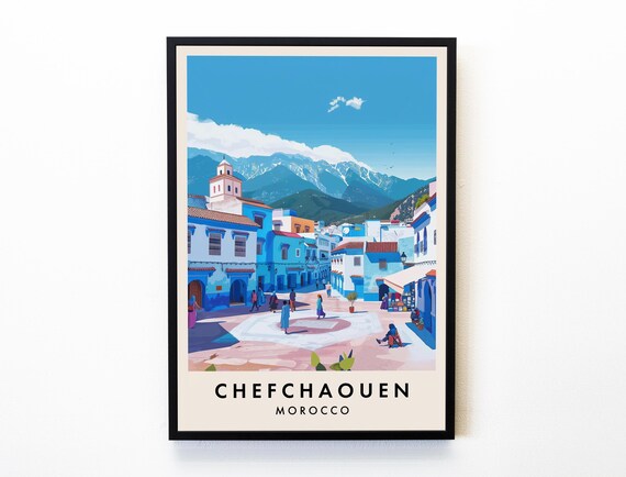 Chefchaouen Travel Print Wall Art Chefchaouen Poster Morocco Travel Print Travel Lovers Home Decor Wall Art City Travel Poster Gifts