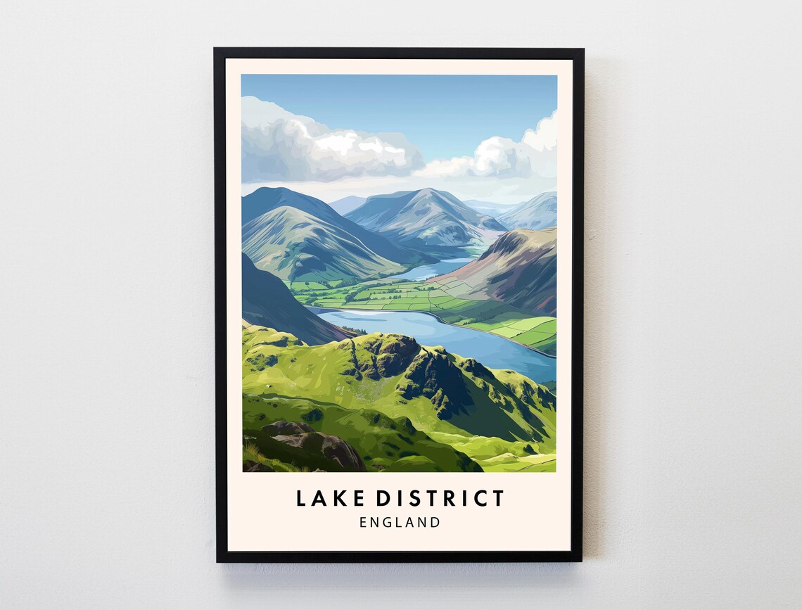 Lake District England Valley Lake Fells Panorama Hiking Travel Poster