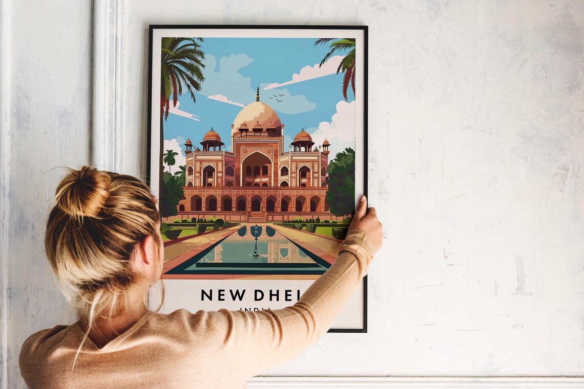 New Delhi India Humayun's Tomb Gardens Reflection Travel Poster - Image 2