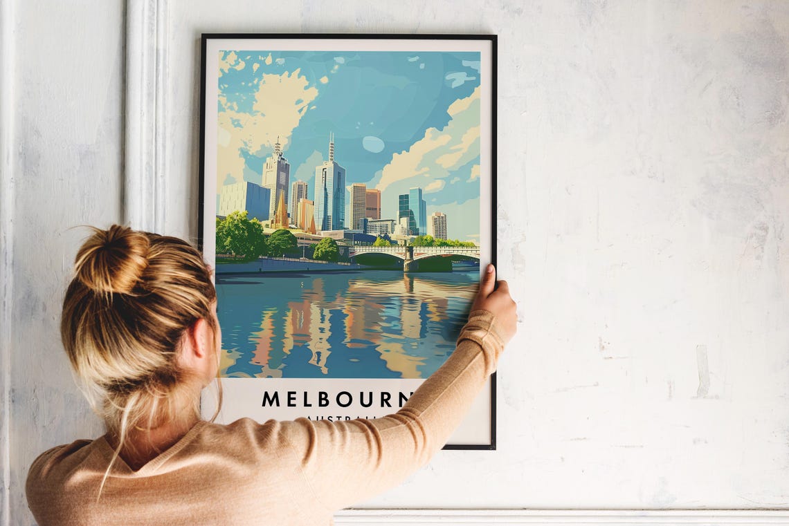 Melbourne Australia Skyline Yarra River Vintage Travel Art Poster - Image 2