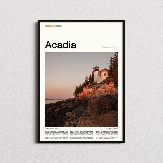 Acadia National Park Maine Lighthouse Rocky Coast Dusk Photography Poster
