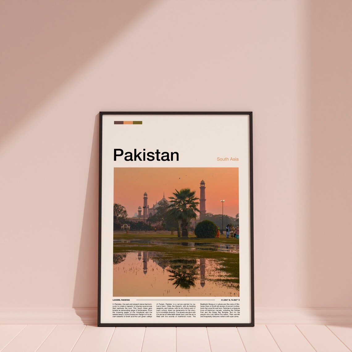 Pakistan Lahore Badshahi Mosque Sunset Reflection Waterside Poster - Image 3