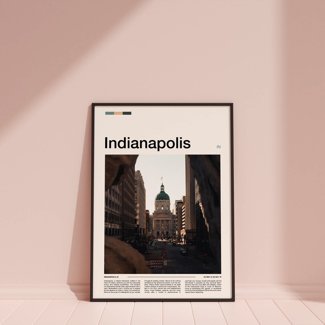 Indianapolis Indiana City Street Historic Capitol Dome View Poster - Image 4