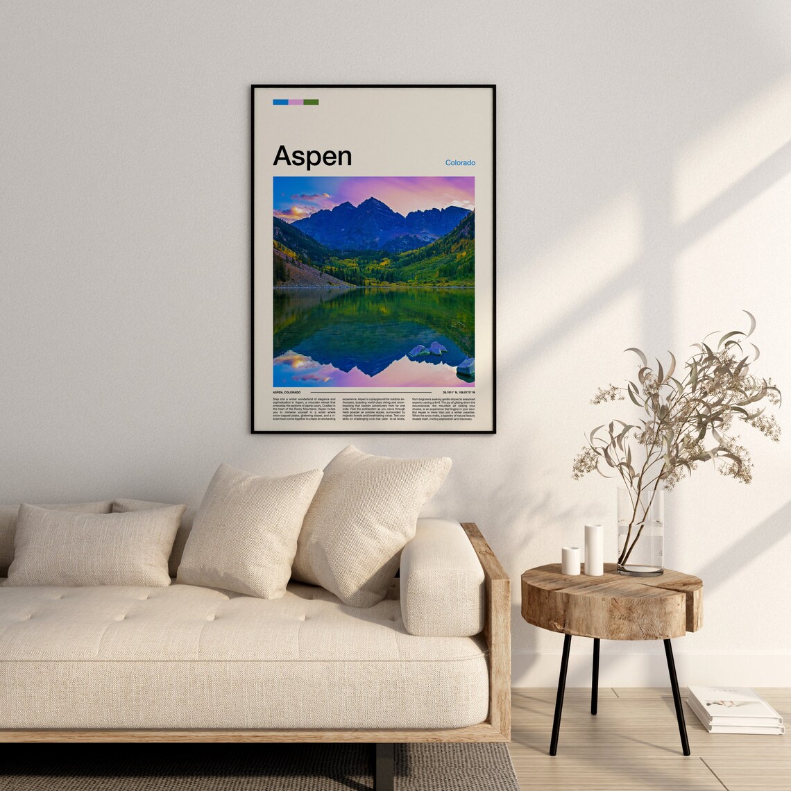 Aspen Colorado Maroon Bells Twin Peaks Sunset Lake Mirror Poster - Image 3