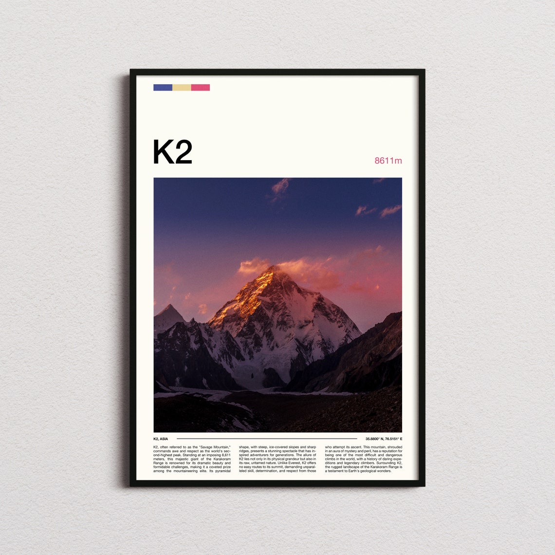 K2 Mountain 8611m Karakoram Sunset Summit Alpenglow Travel Poster