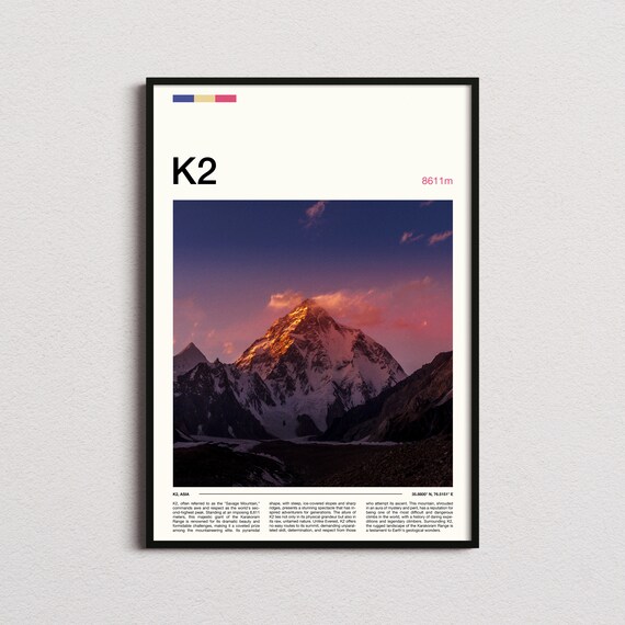 K2 Print K2 Poster K2 Wall Art K2 Art Print K2 Photo Mountain Climbing Hiker Gifts Hiking Gifts Mount K2 K2 Mountain