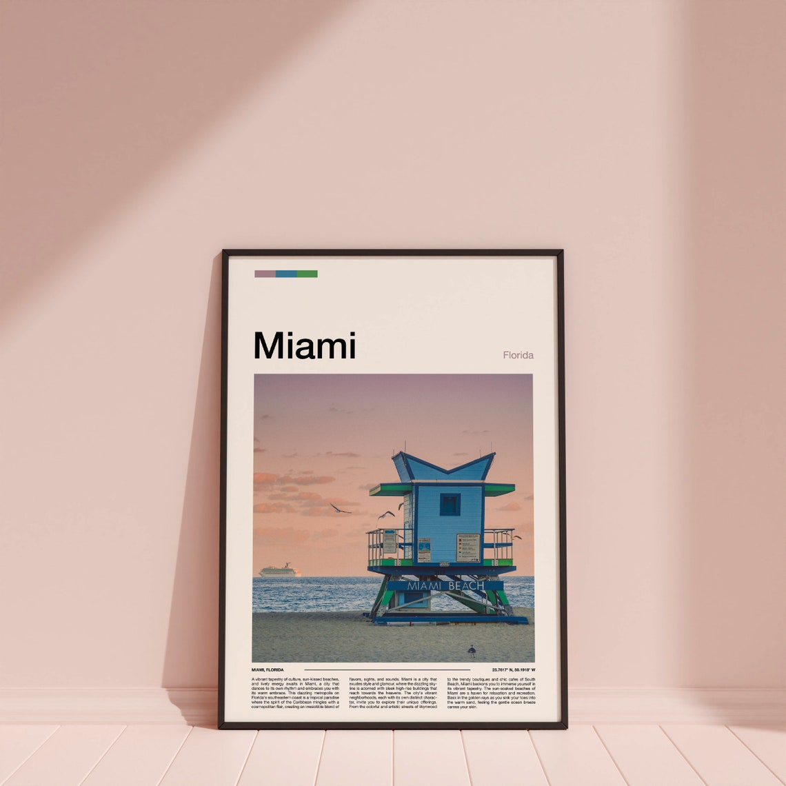 Miami Florida Beach Lifeguard Tower Pastel Sunset Travel Poster - Image 3