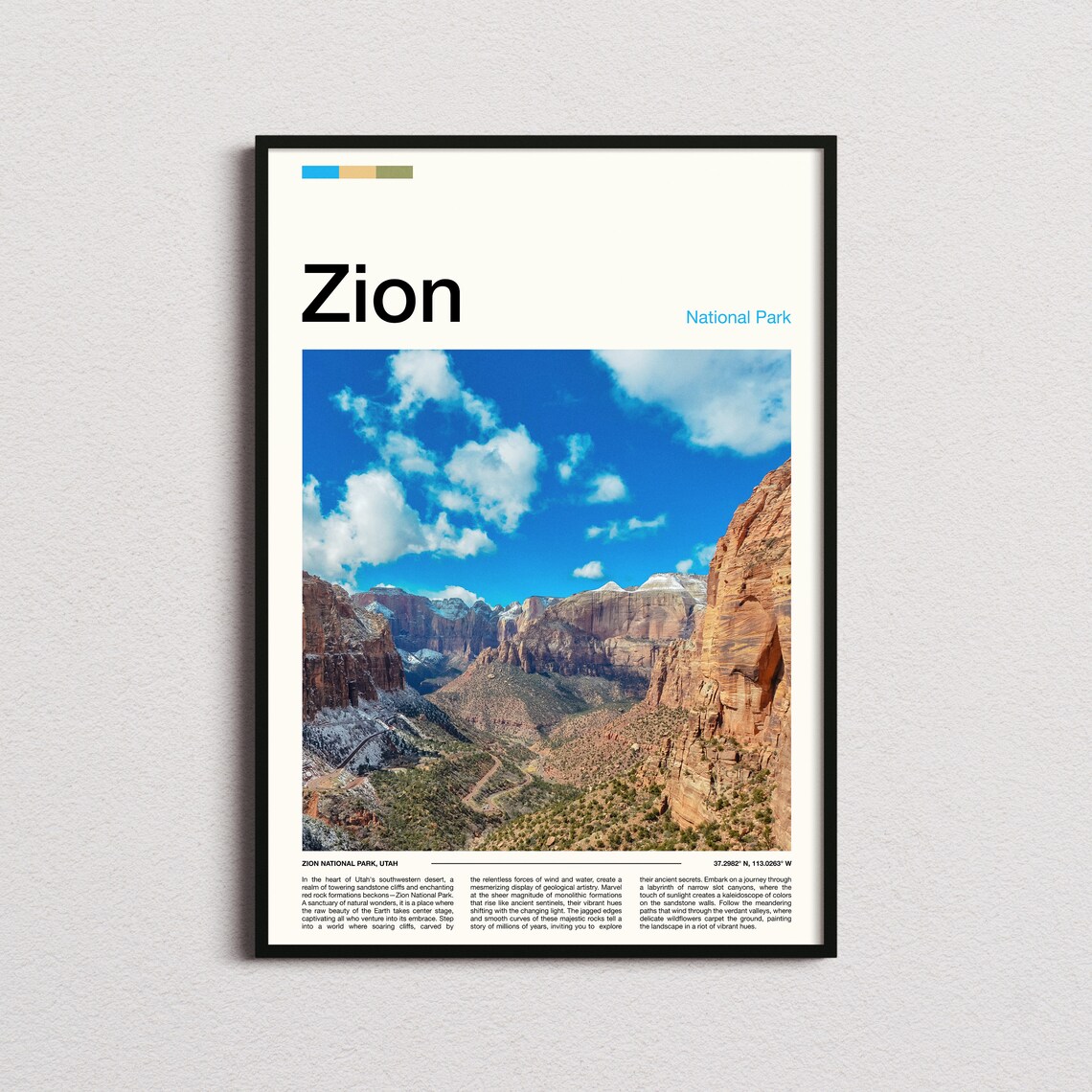 Zion National Park Print Zion National Park Poster Zion Wall Art Zion Art Print Zion Photo