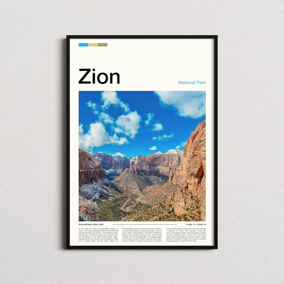 Zion National Park Utah Red Rock Canyon Valley Landscape Poster