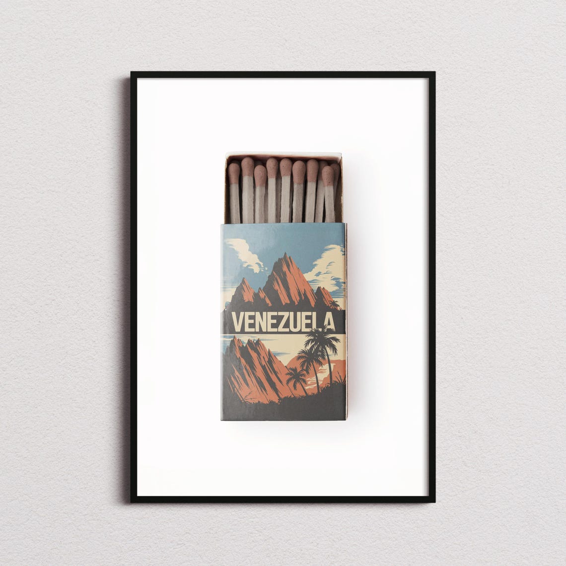 Venezuela Sunset Mountains Matchbox Style Art with Palm Trees Poster