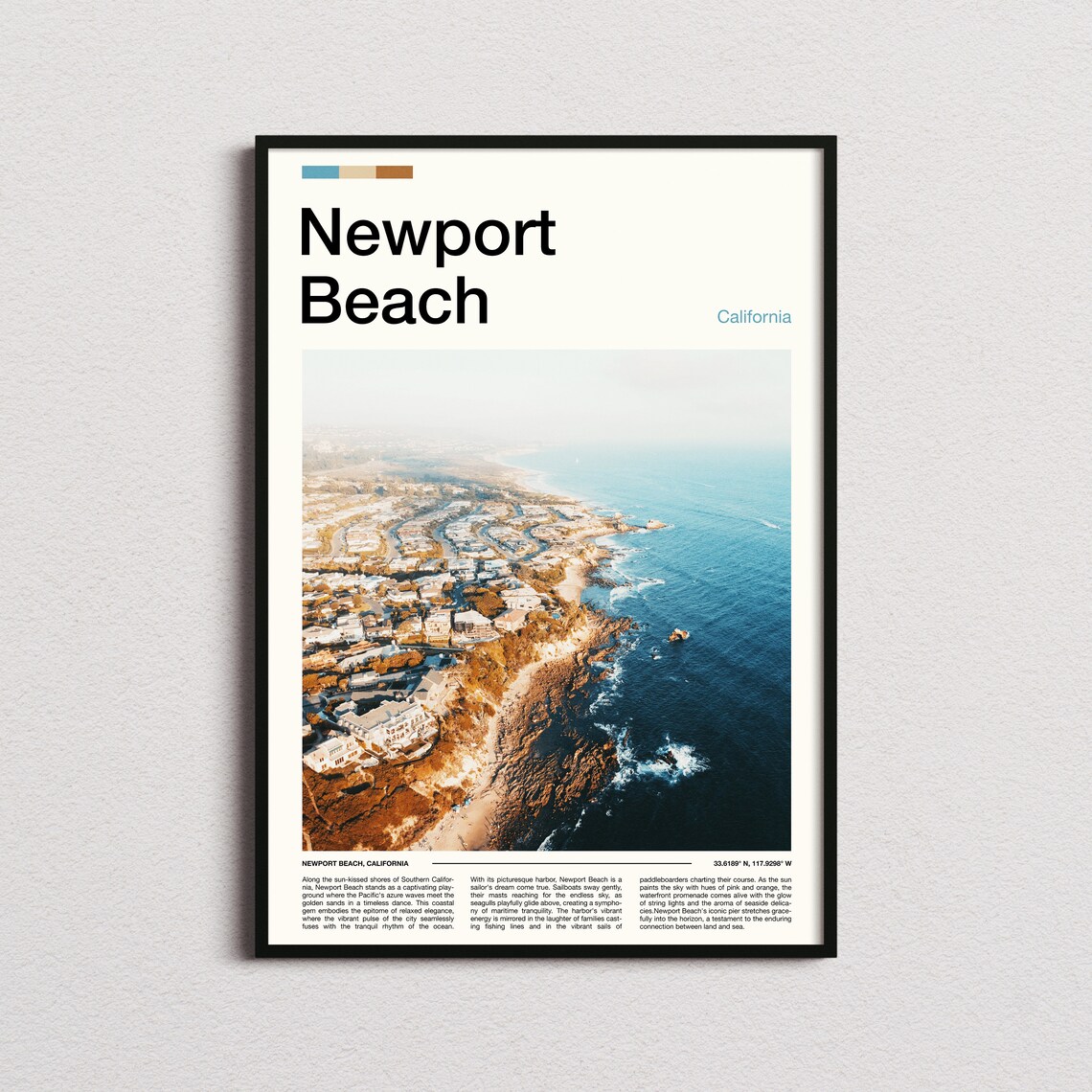 Newport Beach California Aerial Coastline Ocean View Travel Poster