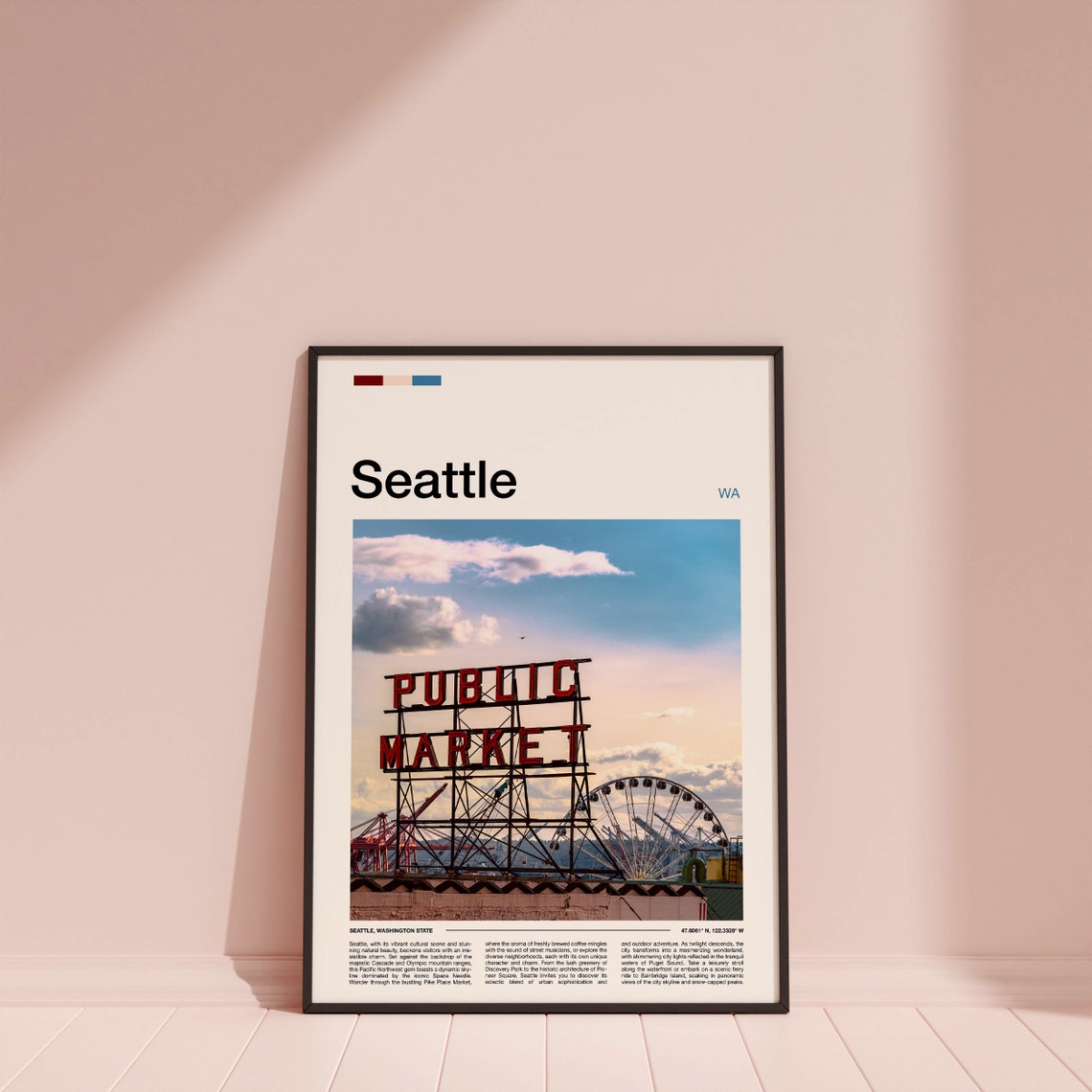 Seattle Public Market Sign With Ferris Wheel Waterfront View Poster - Image 4