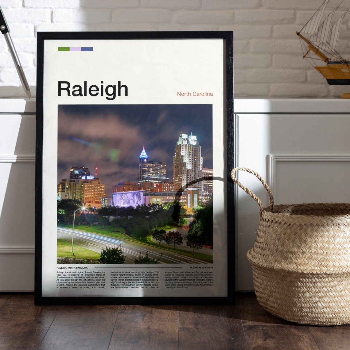 Raleigh North Carolina Night Skyline Minimalist Photo Poster - Image 5
