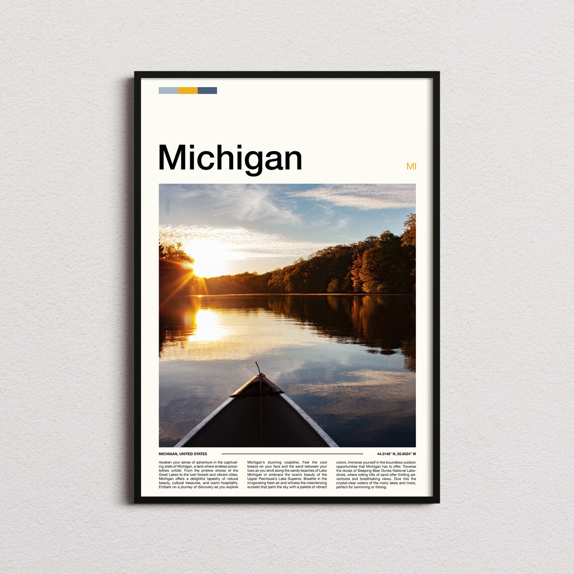 Michigan Canoe on Lake at Sunset Serene Nature Photography Poster