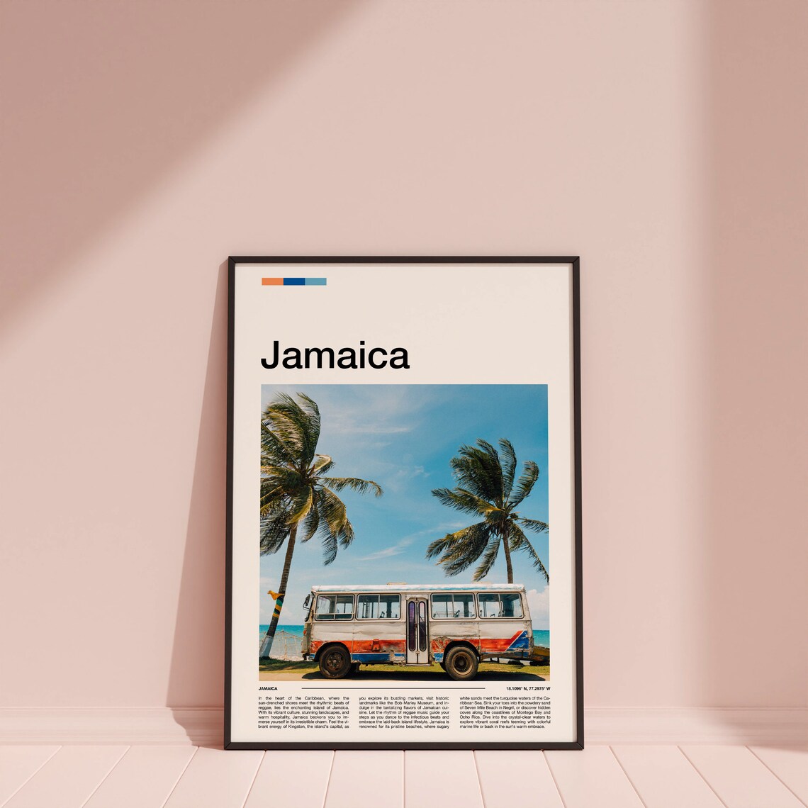 Jamaica Caribbean Palm Trees Vintage Bus Beach Scene Art Poster - Image 4