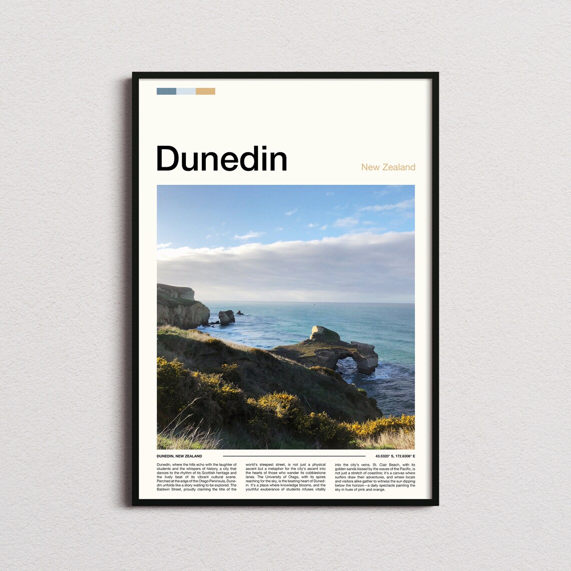 Dunedin Rugged Cliffs Wildflower Coast New Zealand Travel Poster