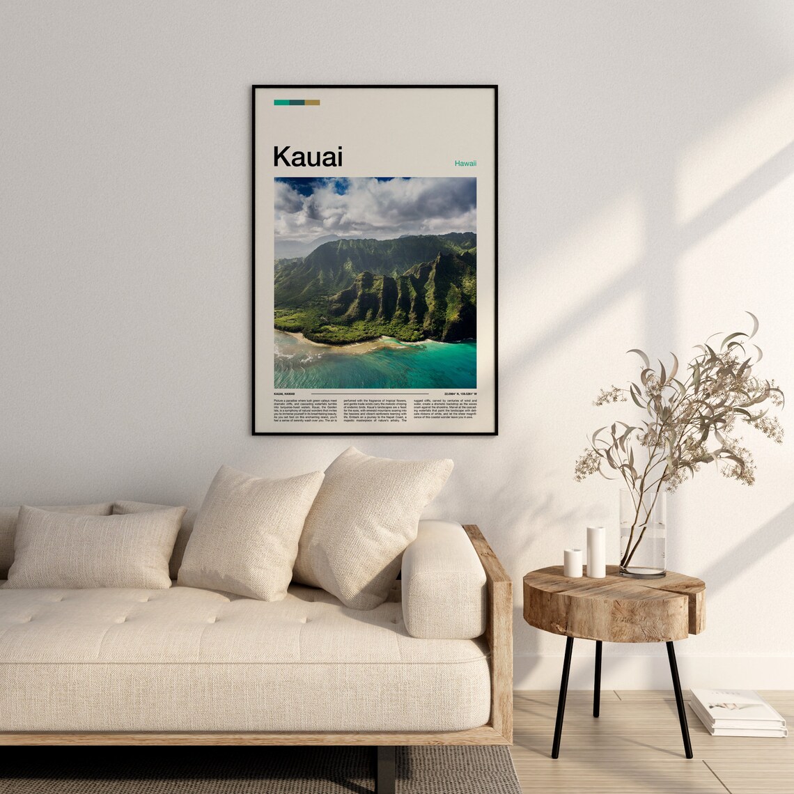 Kauai Hawaii Na Pali Coast Cliffs Turquoise Ocean Aerial View Poster - Image 3