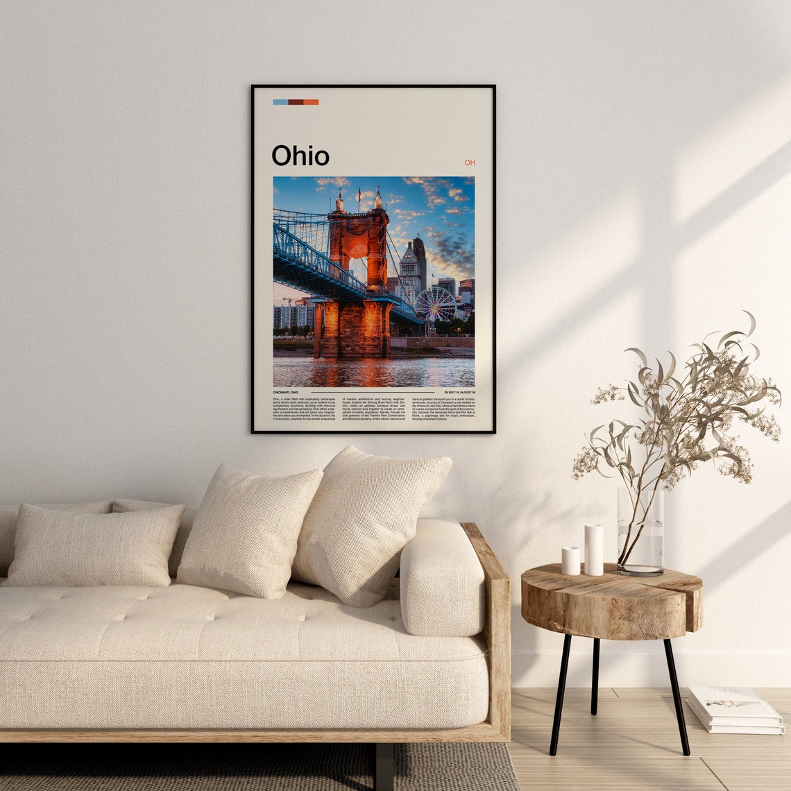 Ohio Cincinnati Roebling Bridge Sunset Skyline River Art Poster - Image 3