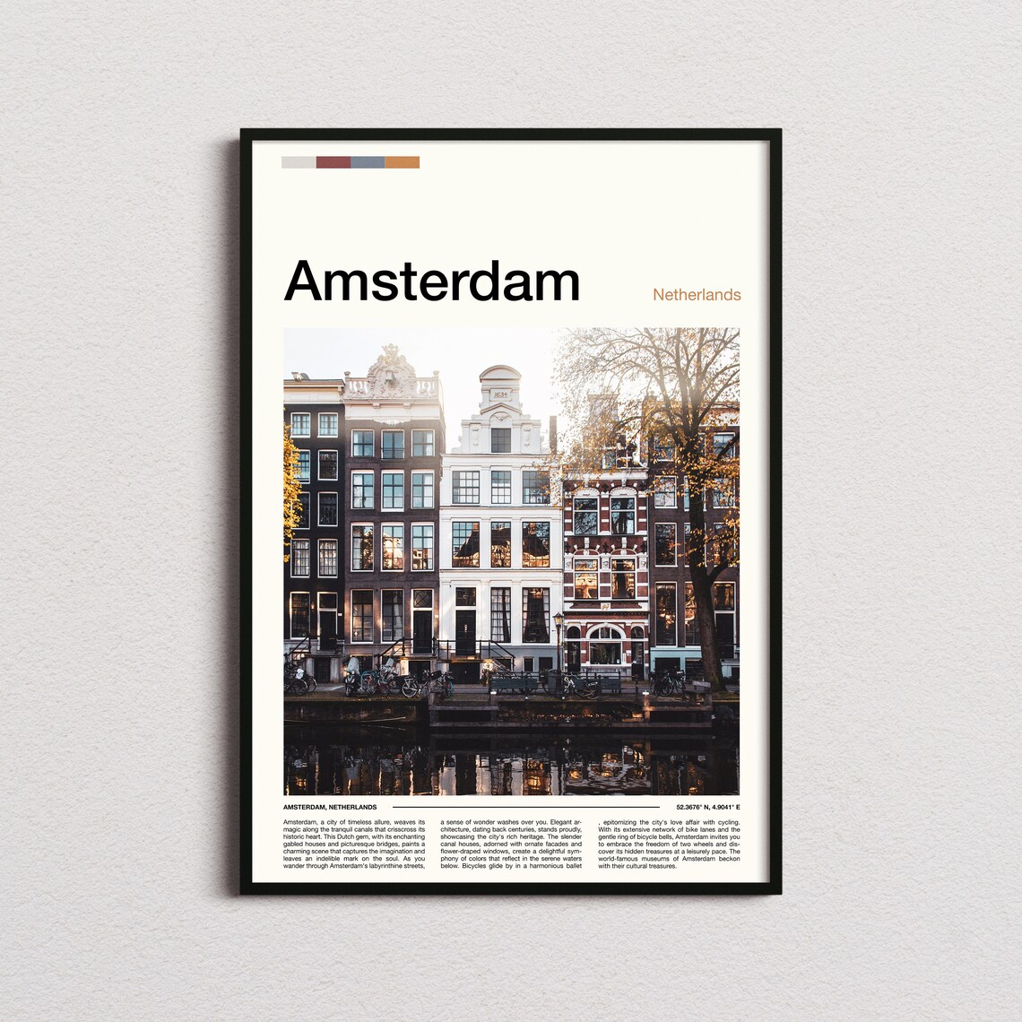 Amsterdam Netherlands Canal Houses Reflection Historic City Poster