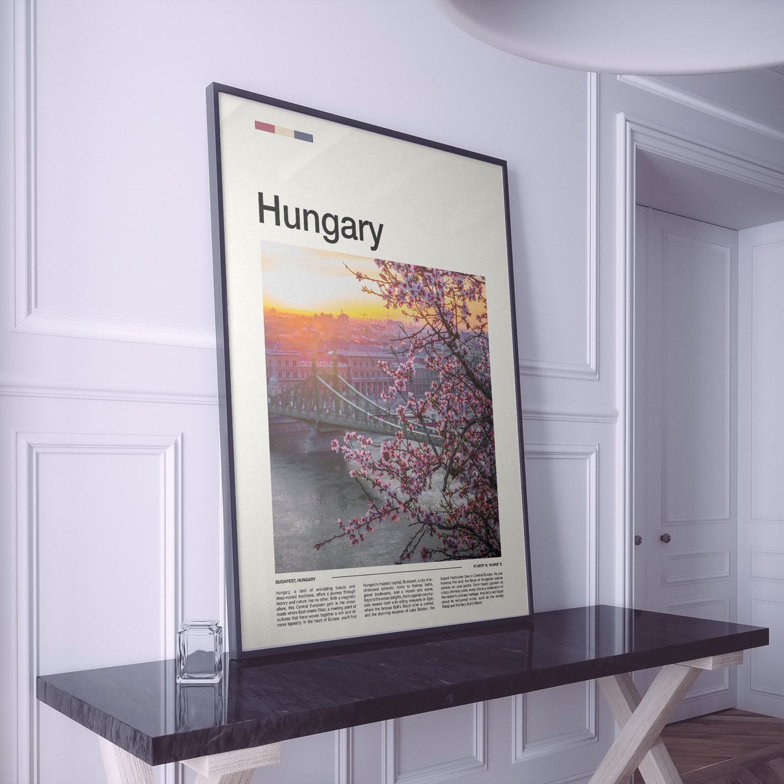 Hungary Budapest Bridge Sunset Spring Blossom Travel Photo Poster - Image 2