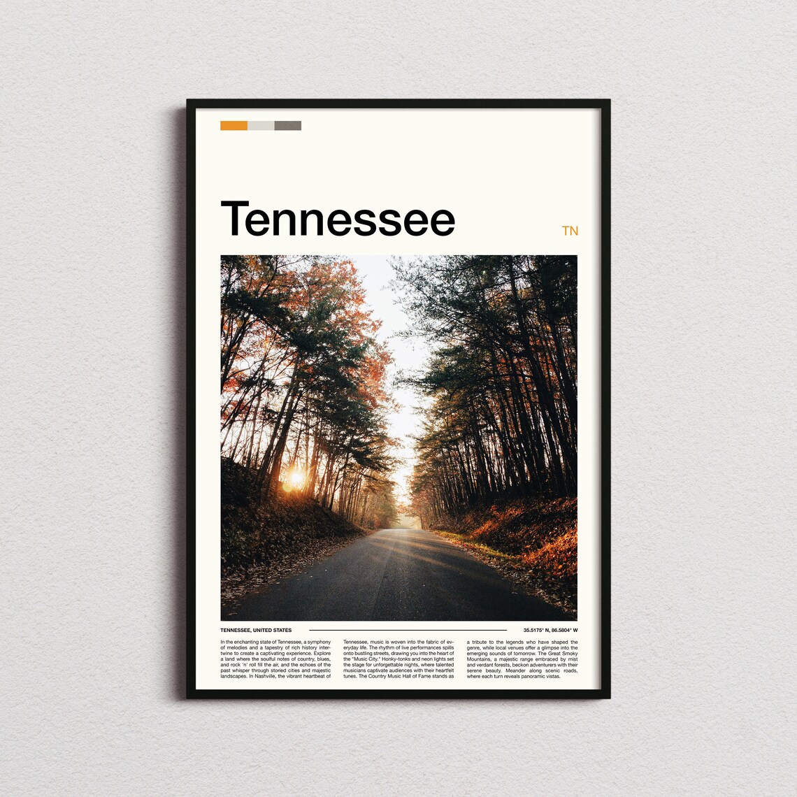 Tennessee Autumn Forest Road Fall Foliage Sunset Scenic Travel Poster