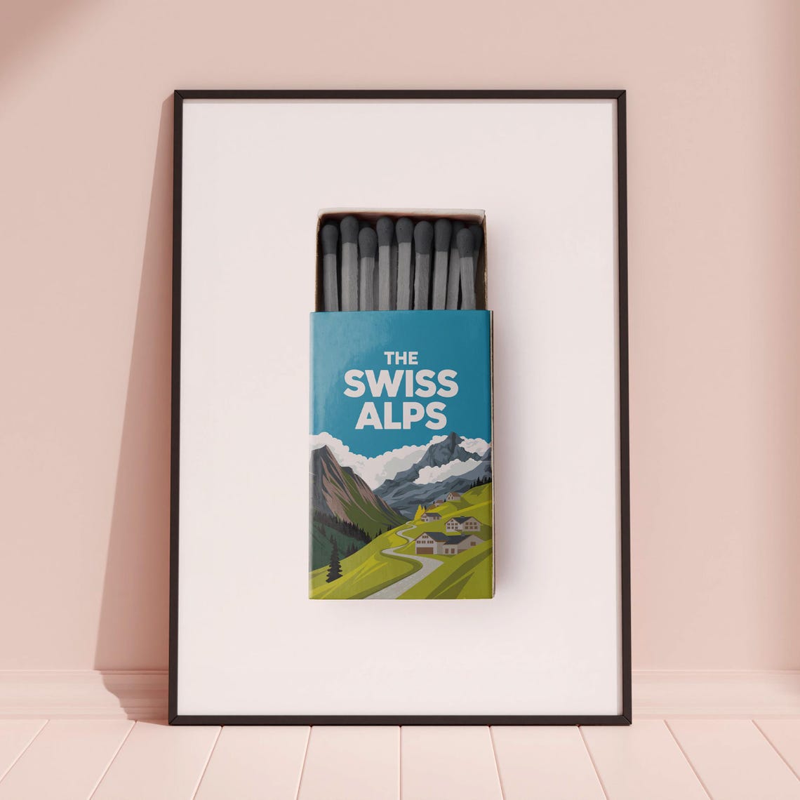 The Swiss Alps Matchbox Style Art with Mountain Village Scene Poster - Image 3