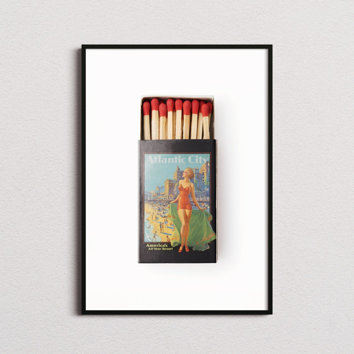 Atlantic City Matchbox Vintage Beach Resort Retro Artwork Poster