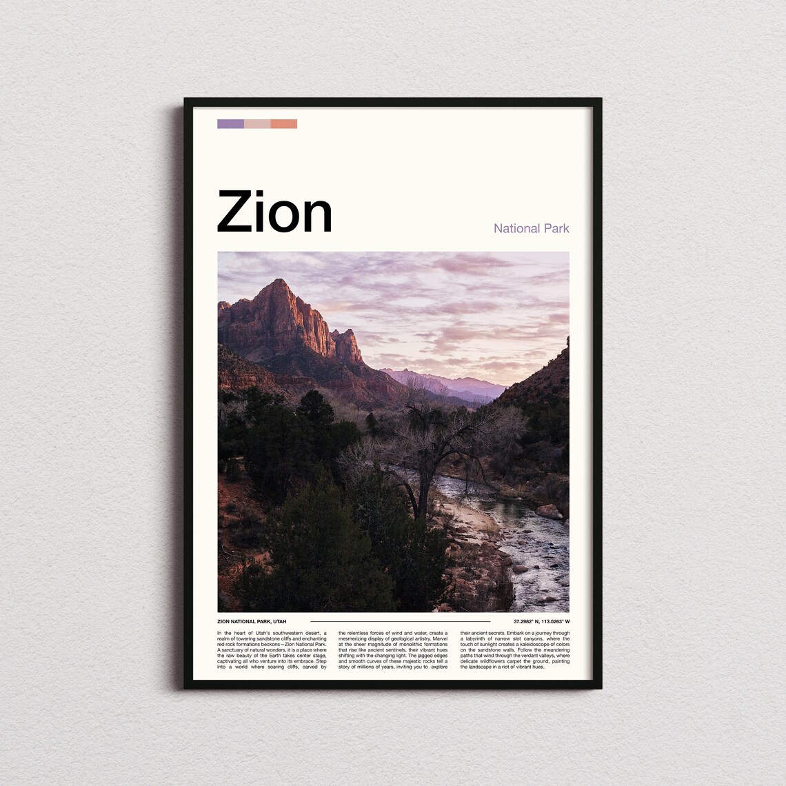 Zion National Park Print Zion National Park Poster Zion Wall Art Zion Art Print Zion Photo