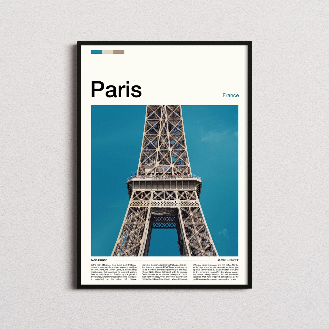 Paris France Eiffel Tower Upward View Blue Sky Landmark Poster