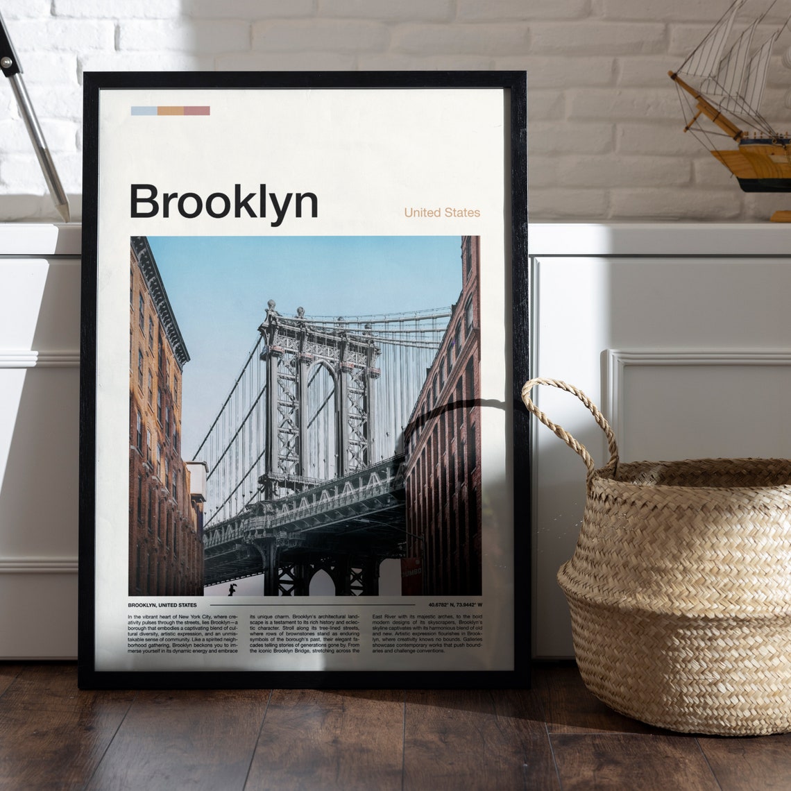 Brooklyn New York City Bridge Street View Between Brownstones Poster - Image 4