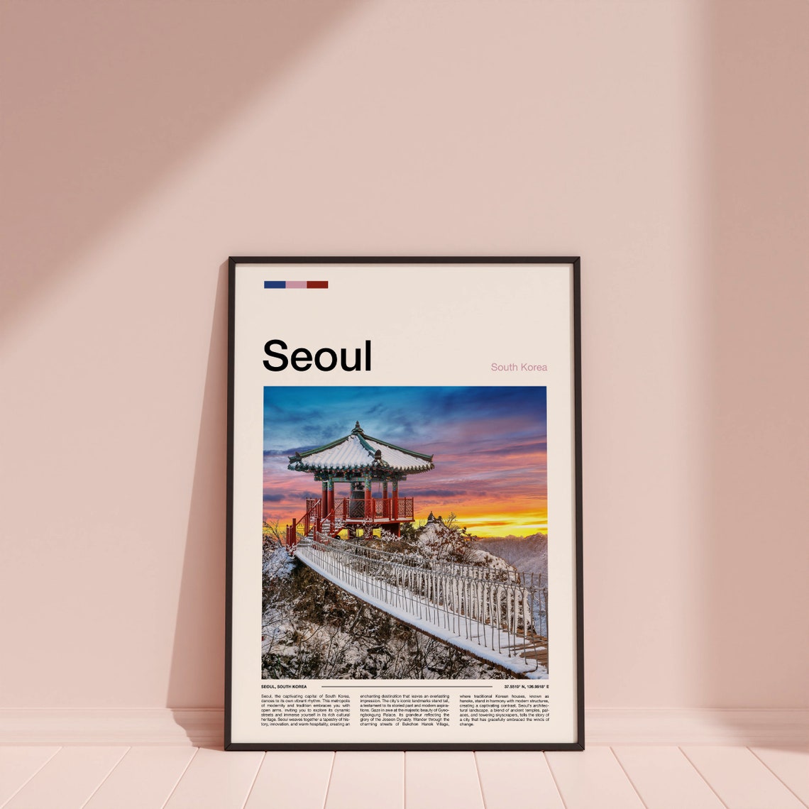 Seoul South Korea Winter Temple Pavilion Snowy Sunset Photo Poster - Image 4