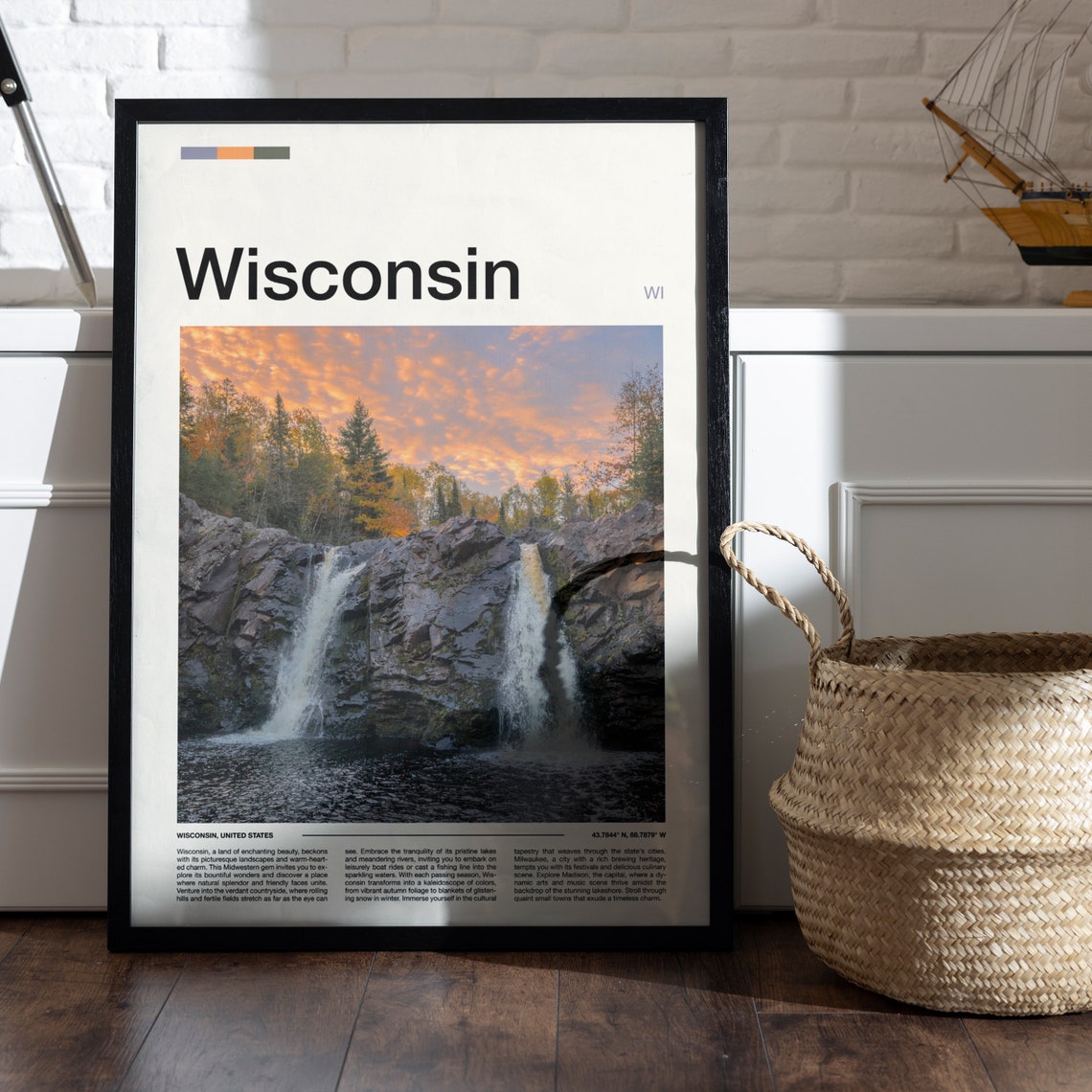 Wisconsin Twin Waterfalls Autumn Sunset Forest Landscape Poster - Image 5