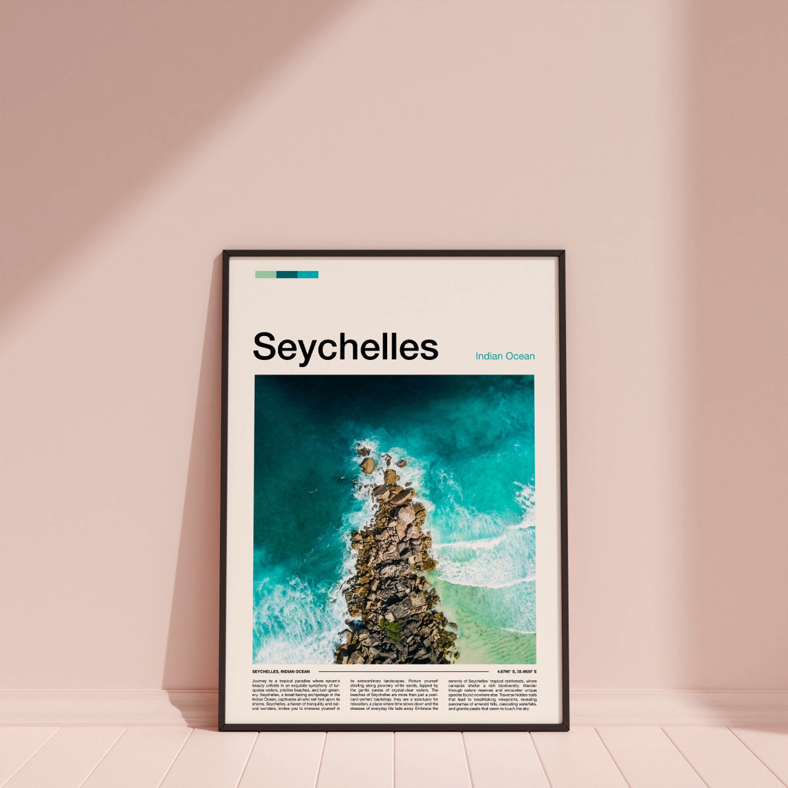 Seychelles Indian Ocean Aerial Rocky Coastline Turquoise Waves Poster - Image 4