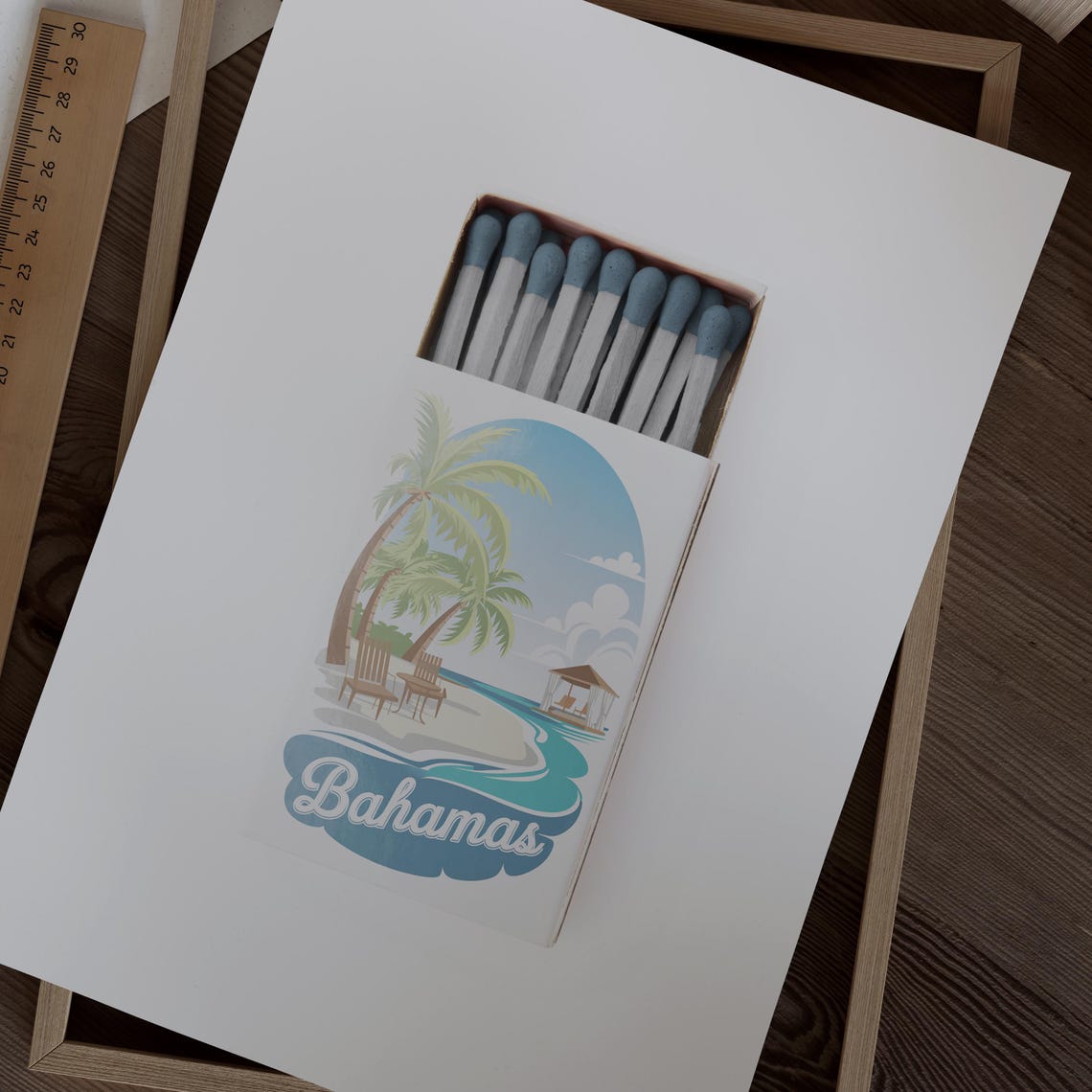 Bahamas Tropical Beach Matchbox Style Art with Palms and Cabana Poster - Image 2
